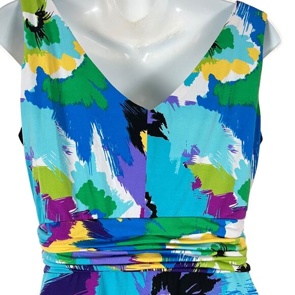 Sandra Darren Womens Colorful Jersey Knit Stretch Sleeveless Fit Flare Dress 10 - Picture 13 of 16